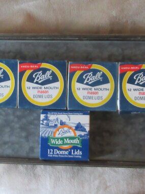 5 packages of 12 each Ball Wide Mouth Vintage Mason Jar Dome Lids in VTG boxes